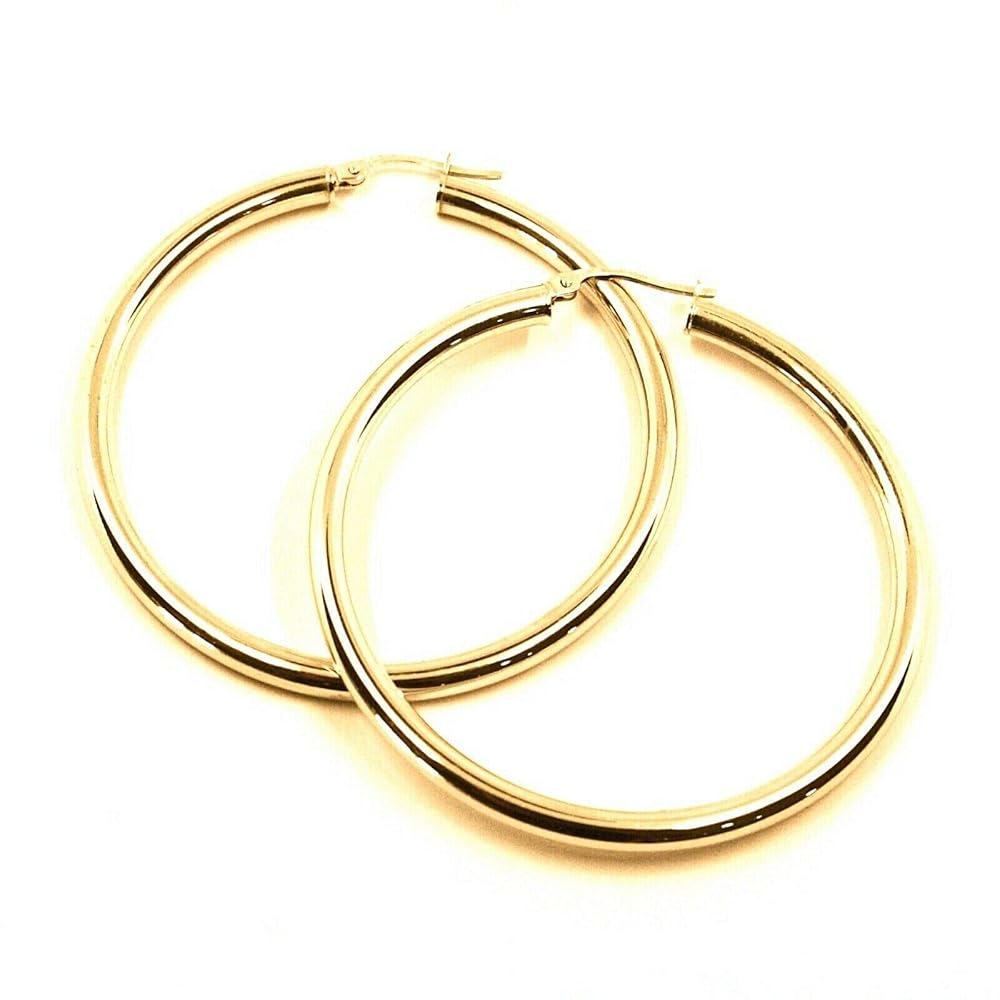 18ct Yellow Gold 750 Smooth Hoop Earrings Diameter 40mm